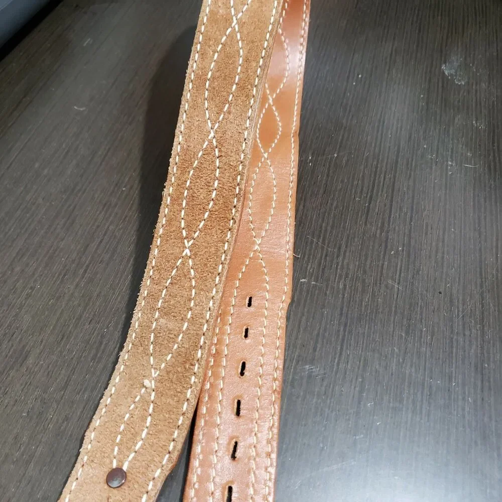 Justin Brown Tan Leather Reversible Belt Silver Buckle 32 Stitching Accents